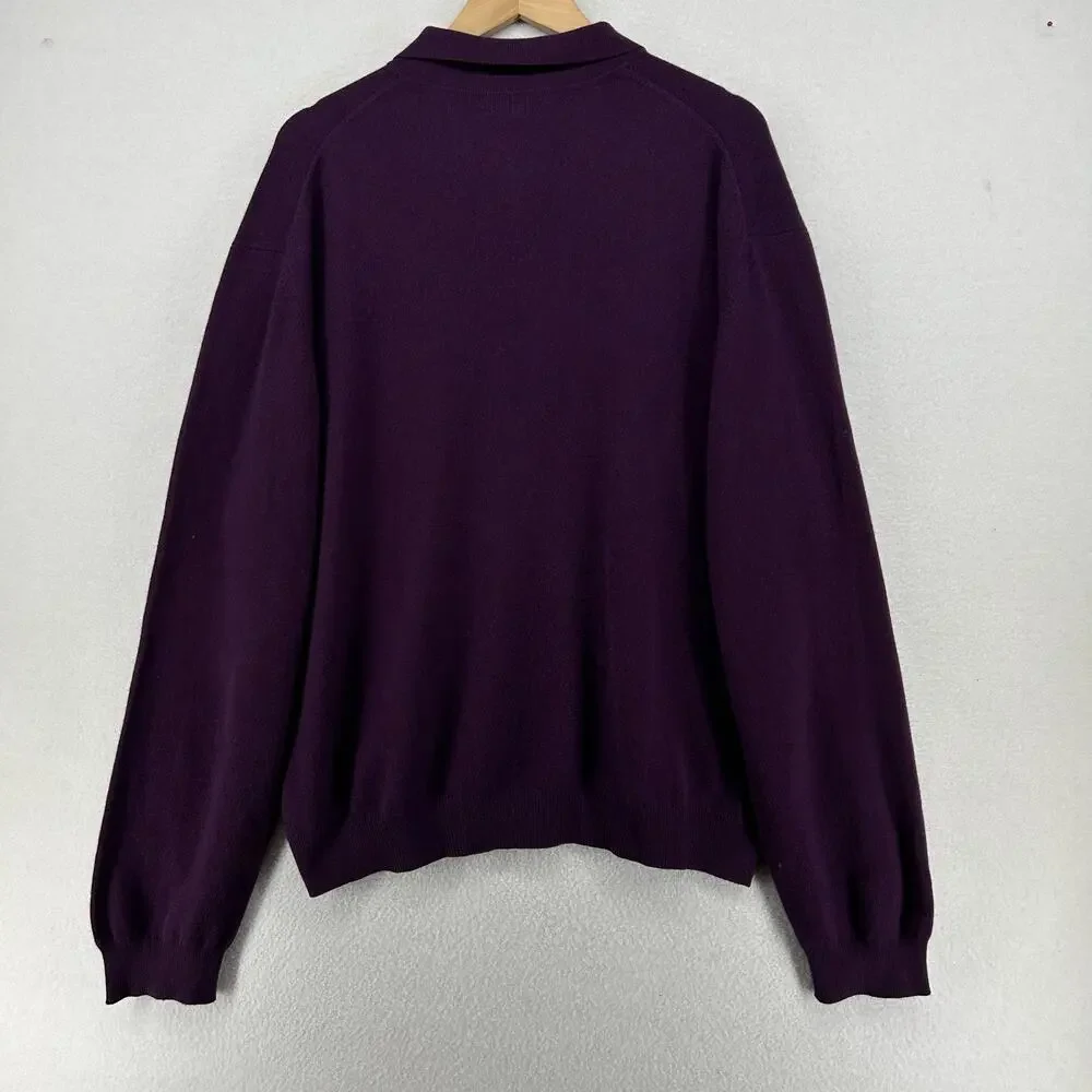JOSEPH & LYMAN Sweater Mens XXL 100% Cashmere Polo Golf Jumper Pullover Purple